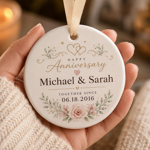 Personalized anniversary ornament for couple with names and date