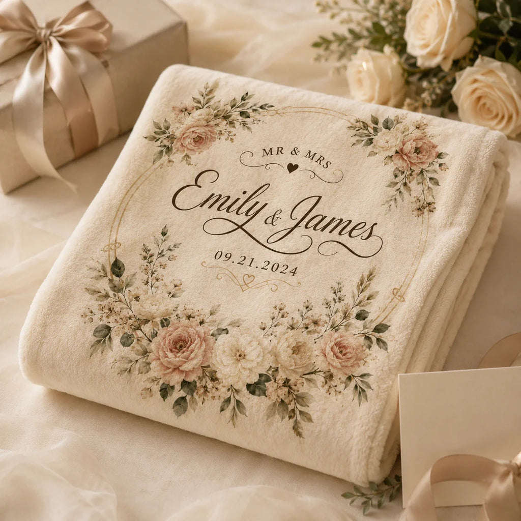 Personalized Wedding Blanket for Couple With Names and Date