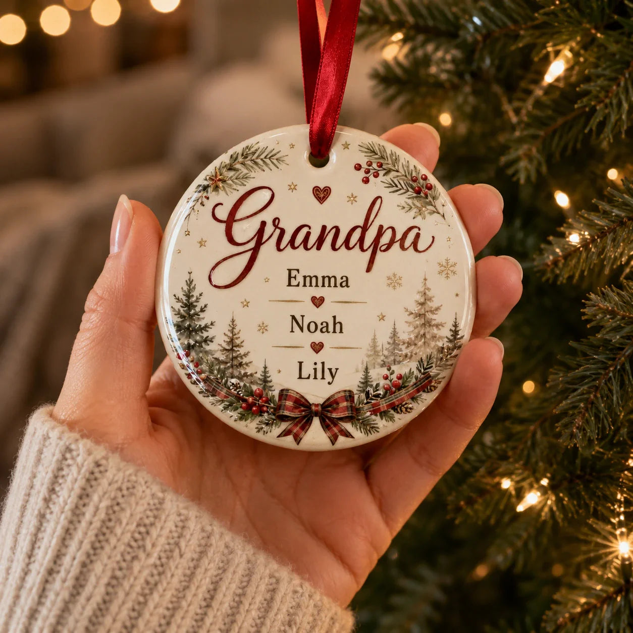 Personalized grandpa ornament with grandkids names for Christmas