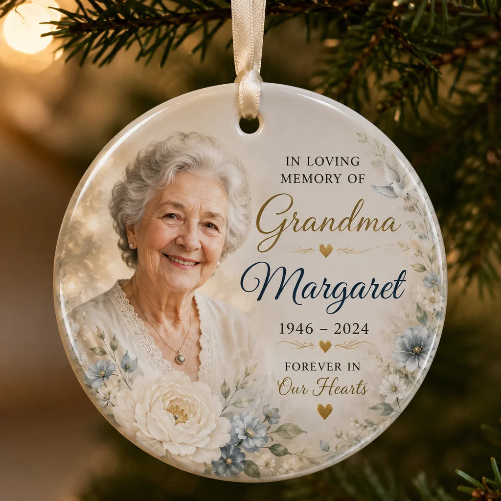Custom memorial ornament honoring Grandma with a cherished photo