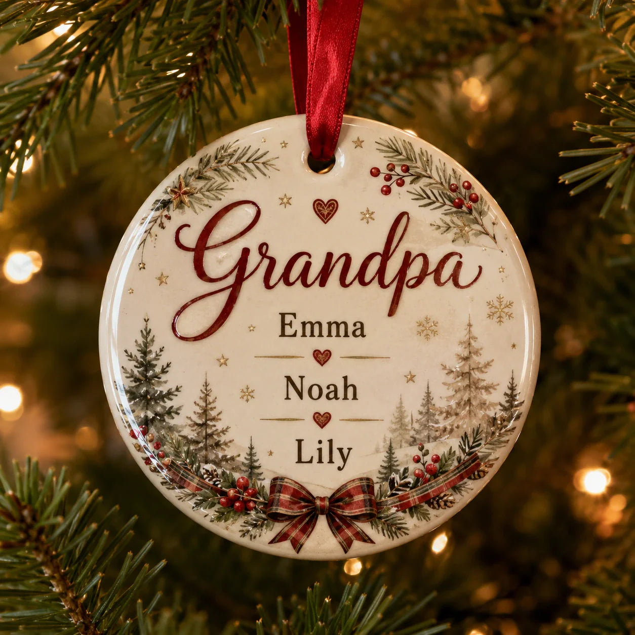Custom Christmas ornament for Grandpa featuring grandchildren’s names